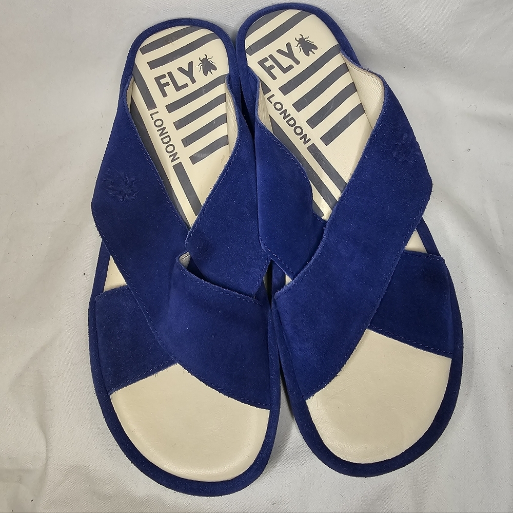 Fly London Begs Wedge Sandals - Women's Size 40 - Blue Suede Chunky Platform - Picture 4 of 14